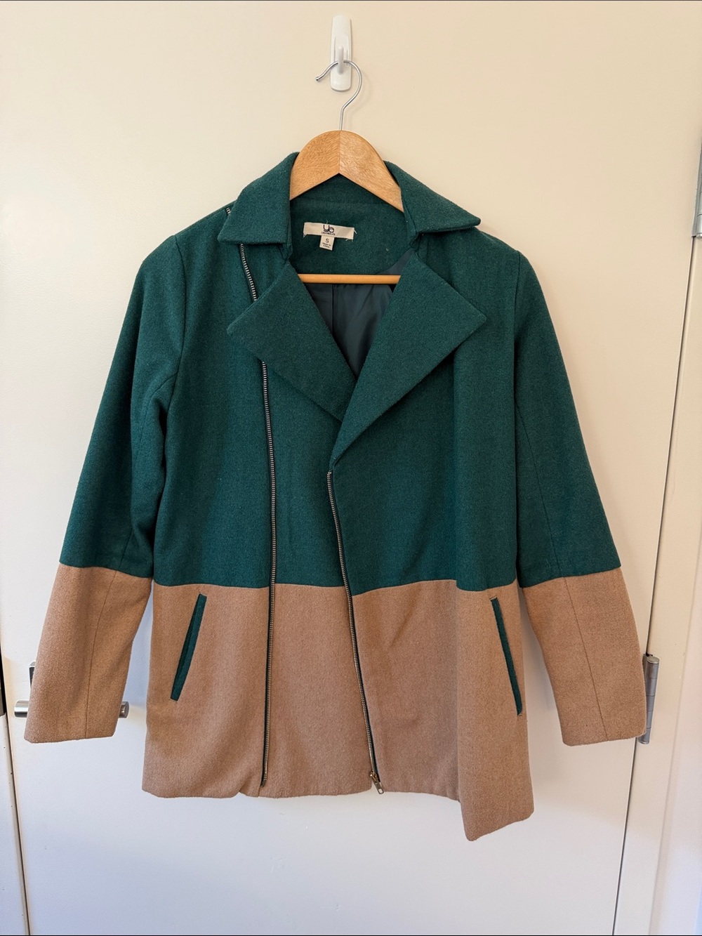Ya Los Angeles Colorblock Green and Tan Colorblock Coat